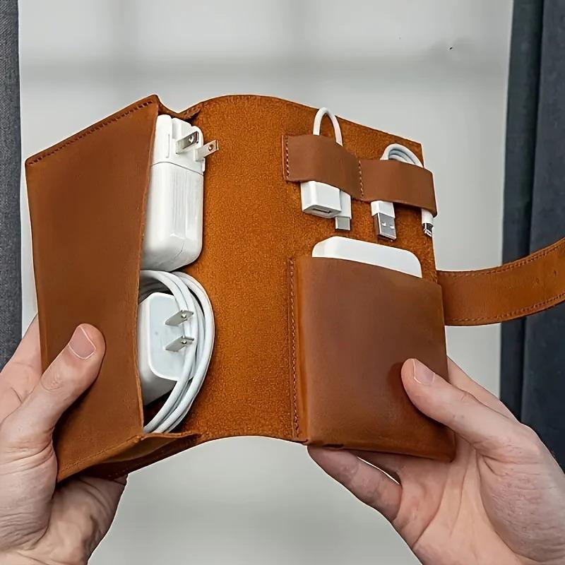 Tech Woven Accessories - 1개 PU 가죽 다중 수납 정리함-케이블,