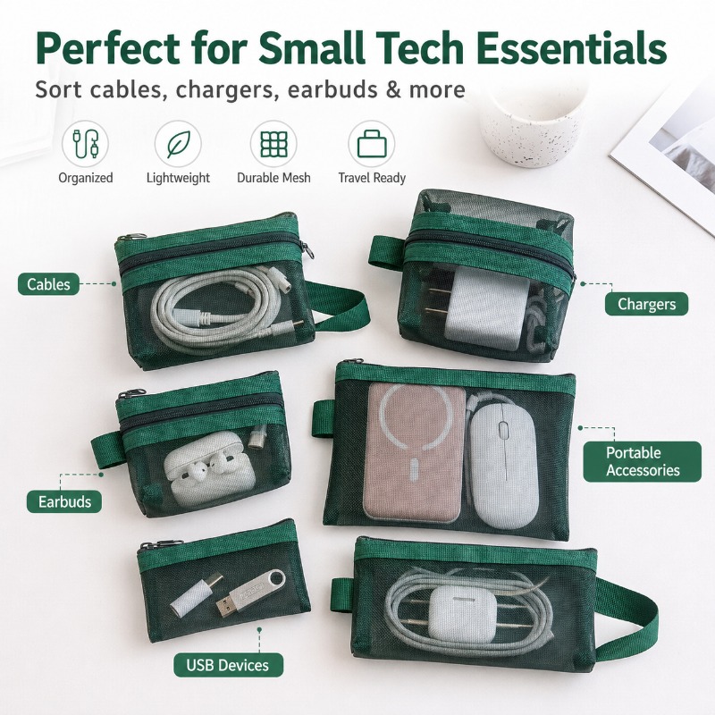 6PCS 휴대용 메쉬 테크 액세서리 가방, 충전기, 이 - Tech Woven Accessories 리뷰 및 가격