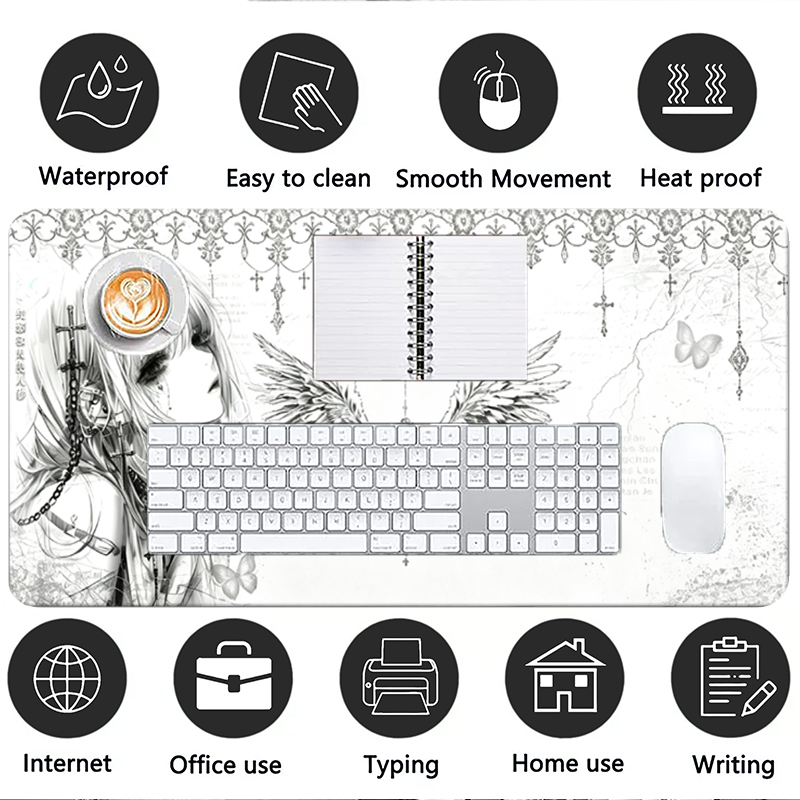 가죽 마우스 패드 블랙 화이트 애니메이션 미학 천사 소 - Tech Accessories Desk 리뷰 및 가격
